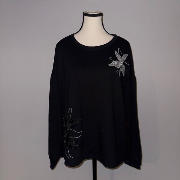 Love Scarlett Black Floral Embroidered Sweatshirt women’s Size XL - Picture 1 of 6